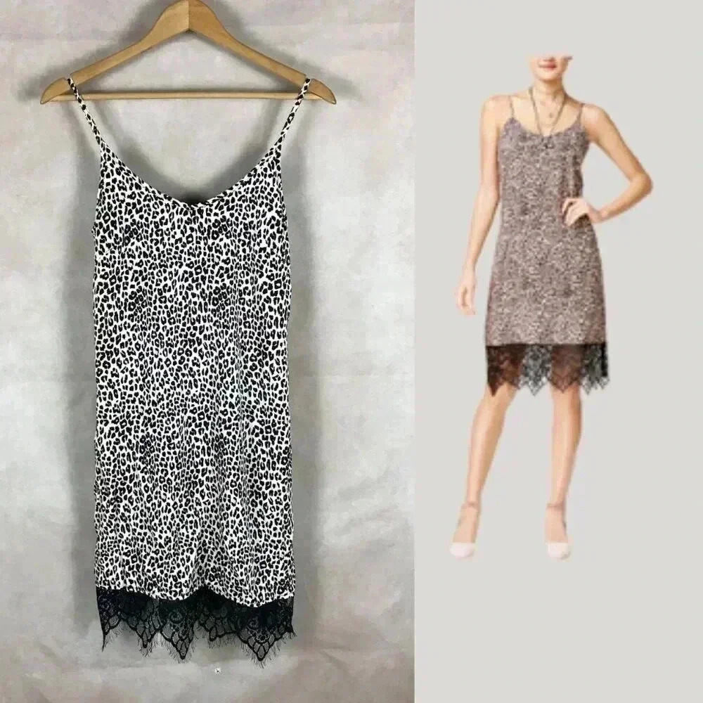 Animal Printed Lace-Trim Slip Dress NWT Size SMALL